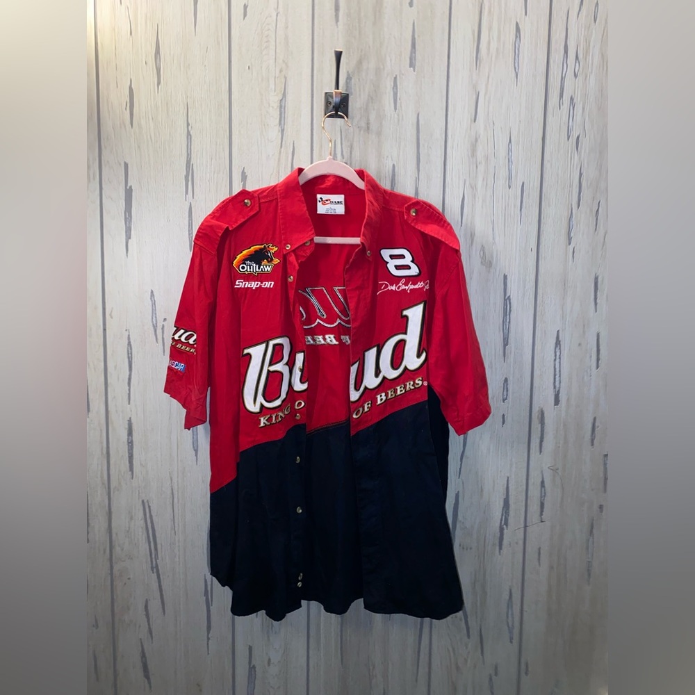 Chase Authentics Dale Earnhardt Jr NASCAR Bud King Beers Button Up Shirt Large
